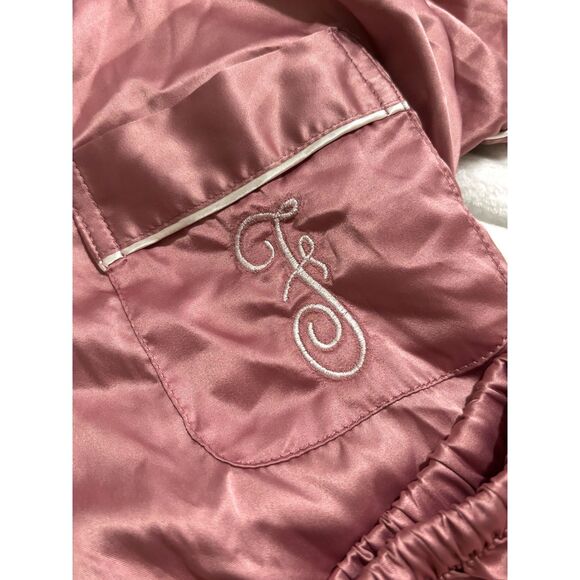 Pink Satin Pajama Set Embroidered F Pocket L Sleepwear Glinda - Picture 2 of 6